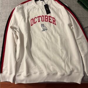 NEW October's Very Own White Sweatshirt with red and black stripes